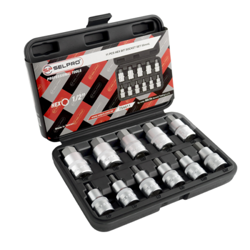 54411 Selta 11 Pcs 1/2" Dr. Hex Skt Bit Set