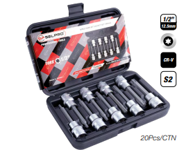 Selta 1/2" Dr 9pc Long Torx Socket Bit Tamper